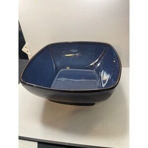 The Cellar Cobalt Blue Square Serving Bowl Footed Stoneware 10 Inch Glossy